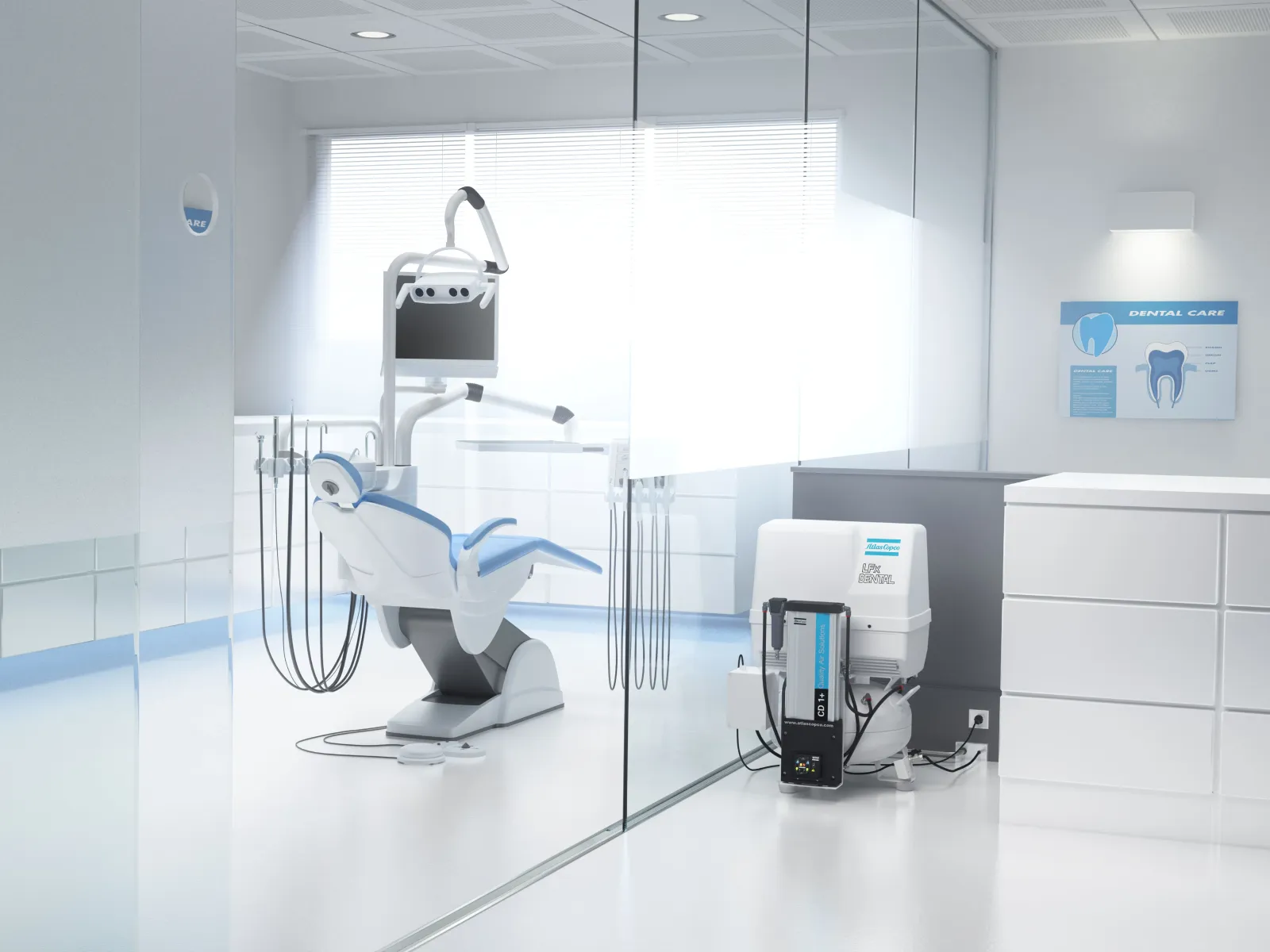 Piston compressor LFxD2.0 1.5kW oil-free dental with integrated dryer 50L tank 10 bar
